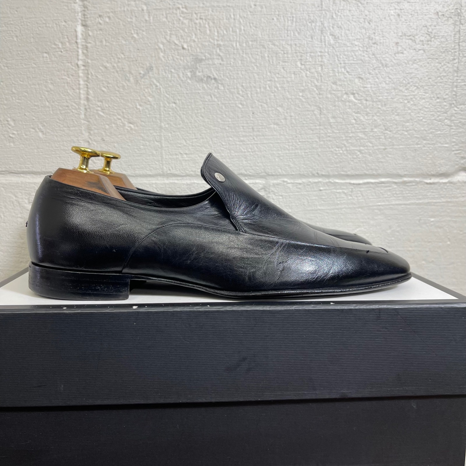 Bally Black Leather Square Toe Slip On Loafers Dress Shoes Men's Size 9.5 D